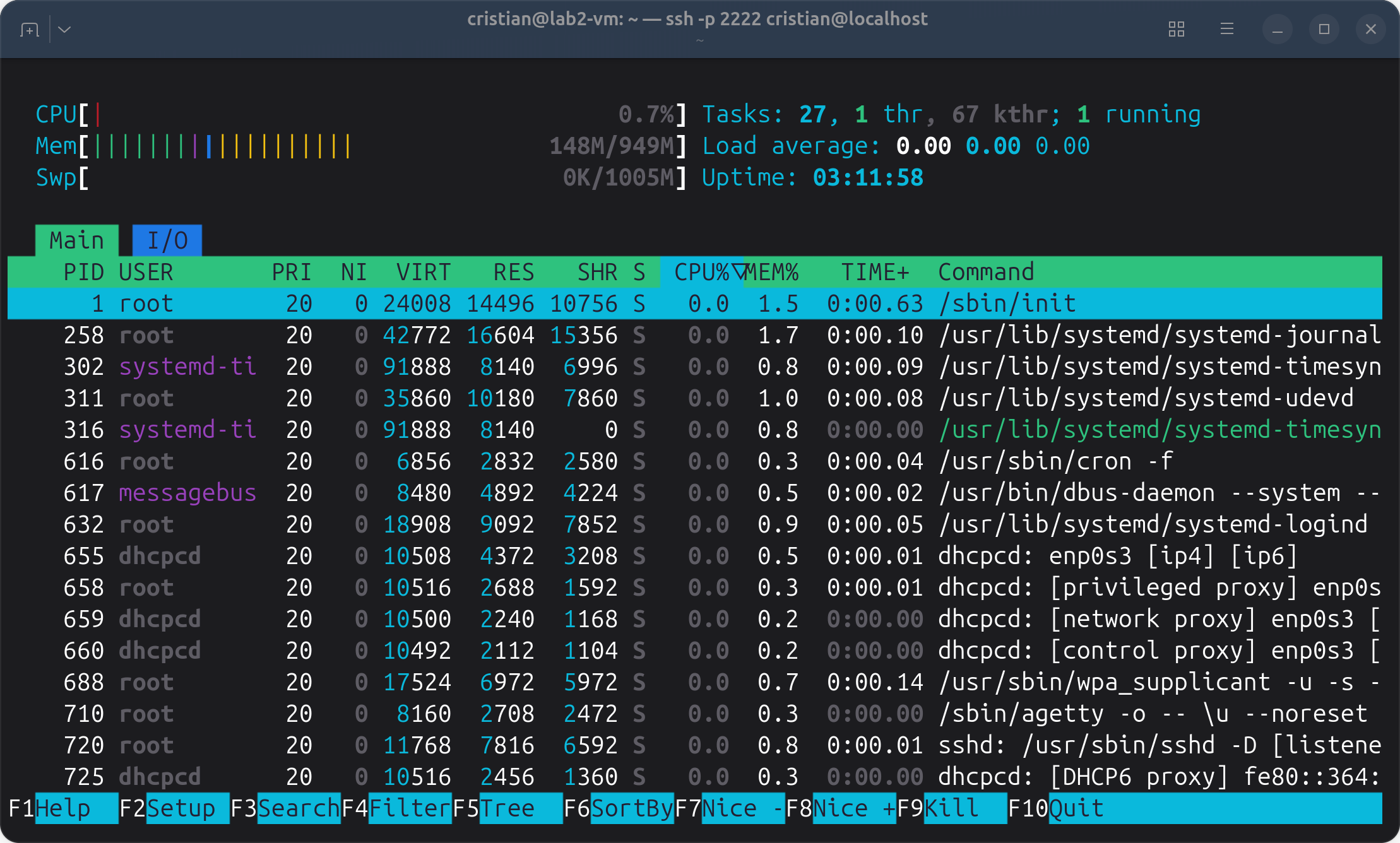 htop en la VM del curso