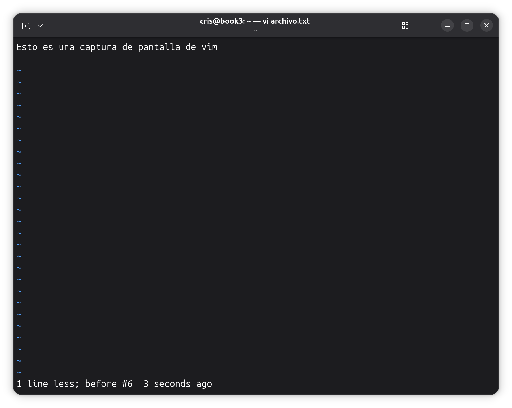Vim con un archivo abierto para practicar sus modos